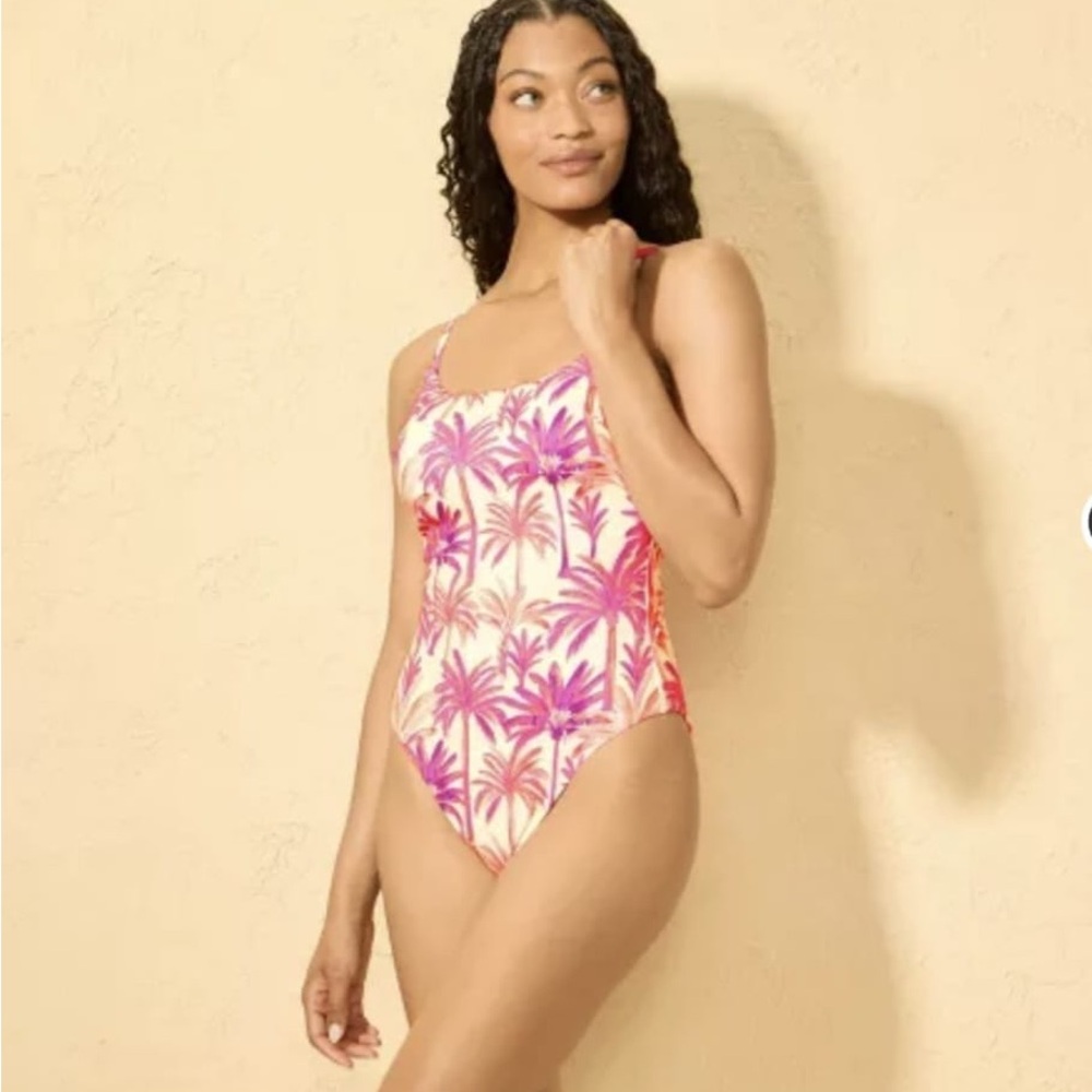 Shade & Shore Pink and Cream Palm Swimsuit